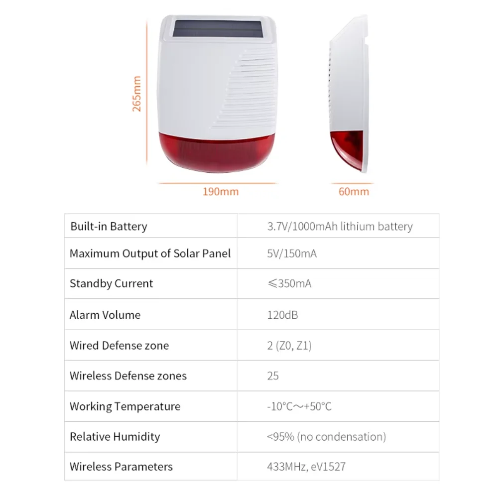 Staniot WSR100 - Sirène Extérieure Sans Fil Solaire con Flash, 110 dB, Étanche, Sistemas de alarma compatibles Tuya WiFi y GSM 