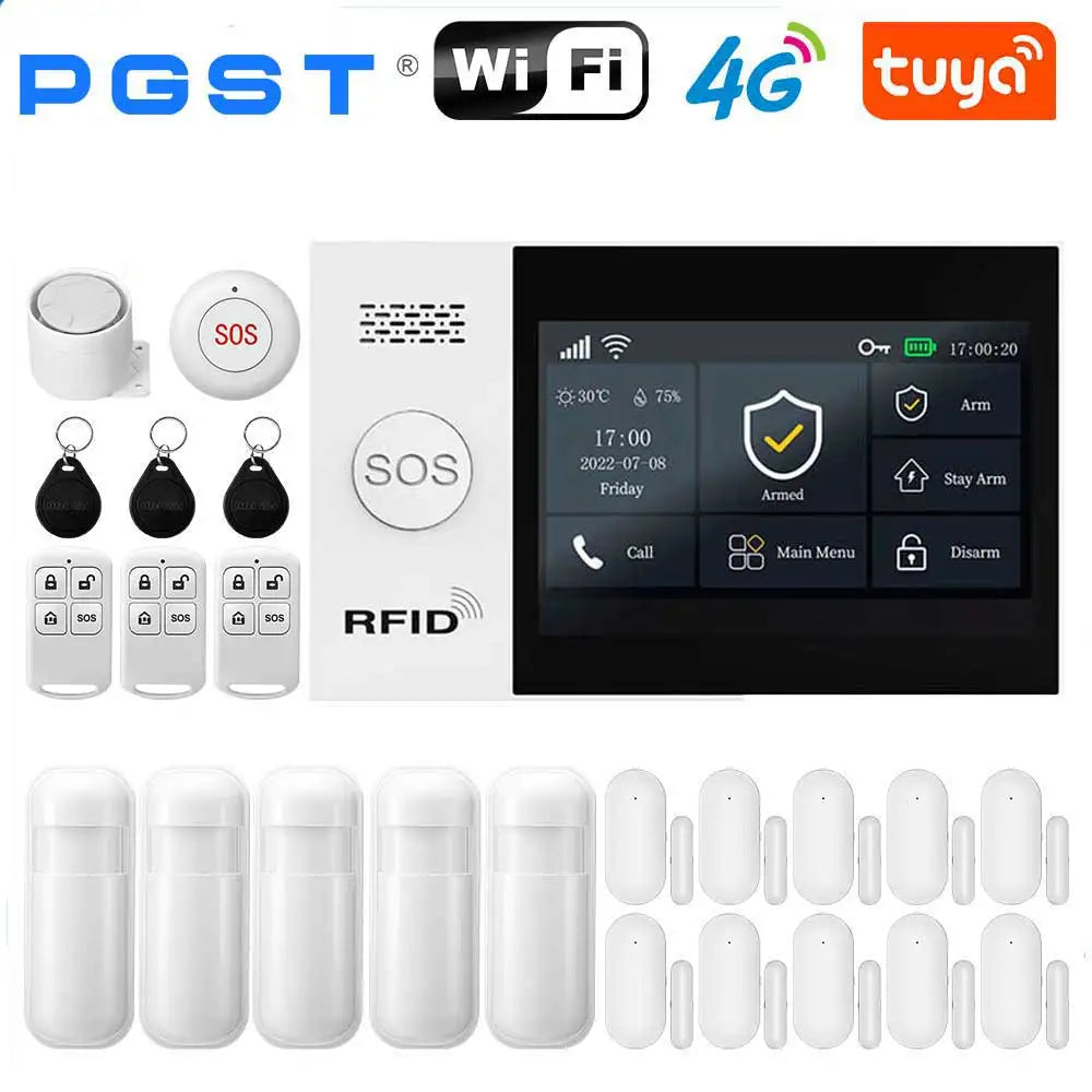 PGST 107-4G – Sistema de alarma de casa sin conexión Tuya WiFi y 4G, seguridad 433 MHz con aplicación Smart Life y compatibilidad con Alexa