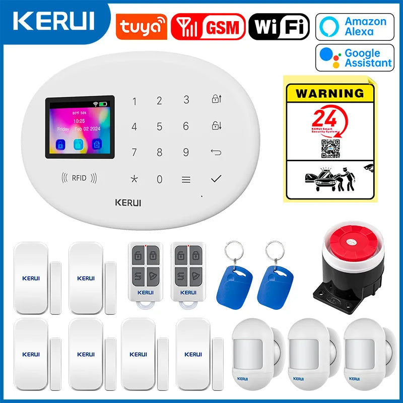 KERUI W202 – WLAN- und GSM-Hausalarmsystem ohne Filter, sichere Verbindung mit Bewegungsmelder und Tür-/Fensterschutz 