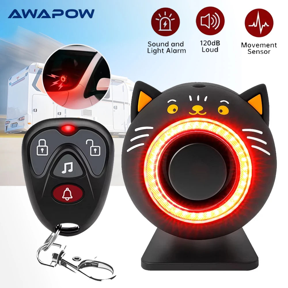 Awapow Alarma Antivol para Coche con Captador de Vibración - Sistema de Protección Recargable USB-C 120 dB para Automóvil