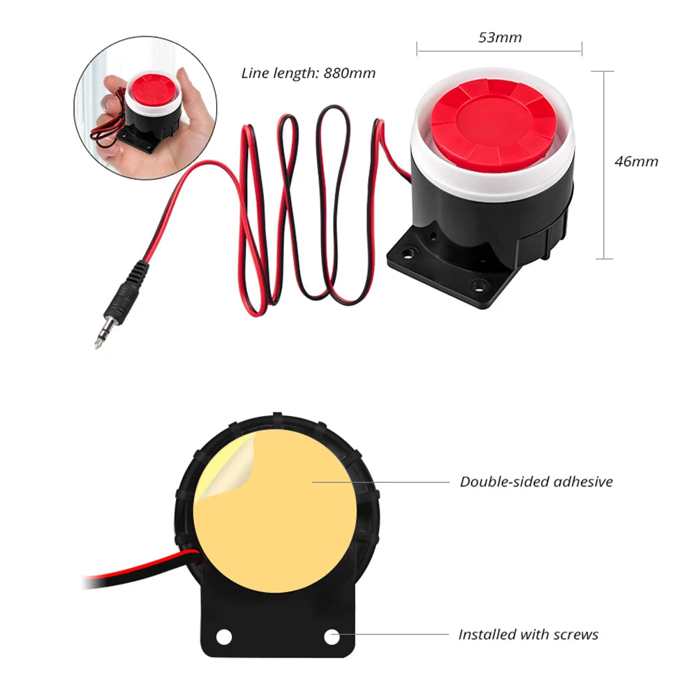 Sirène Filiaire KERUI J003W 120 dB – Mini Avertisseur Puissant pour Système d'Alarme Maison