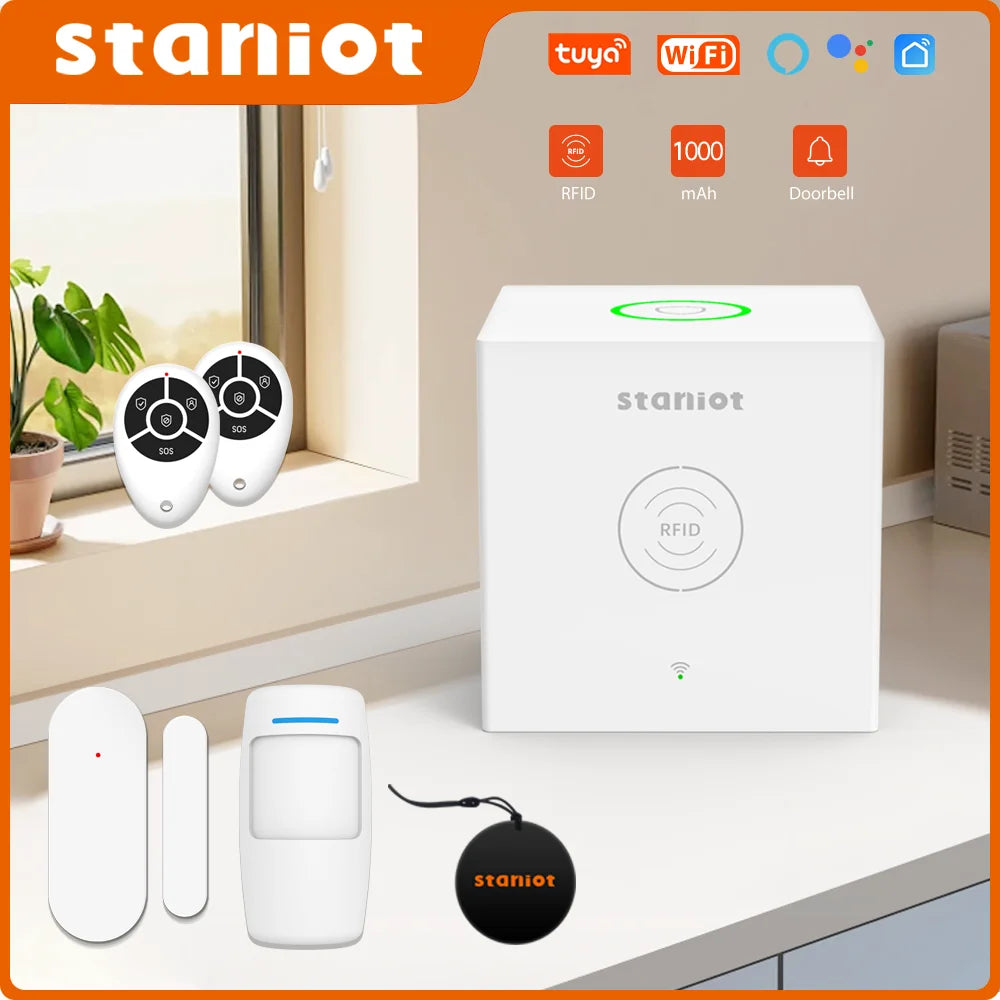 Staniot SecCube 3 – Sistema de alarma Maison Connecté WiFi Tuya 433 MHz con RFID, batería integrada, sirena y control por aplicación y Alexa 