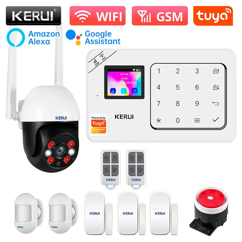 KERUI W181 (PG106) – Système d’Alarme Maison Connecté Tuya WiFi & GSM, Kit Sécurité Sans Fil avec Détecteurs de Mouvement, Capteurs Porte/Fenêtre et Sirène