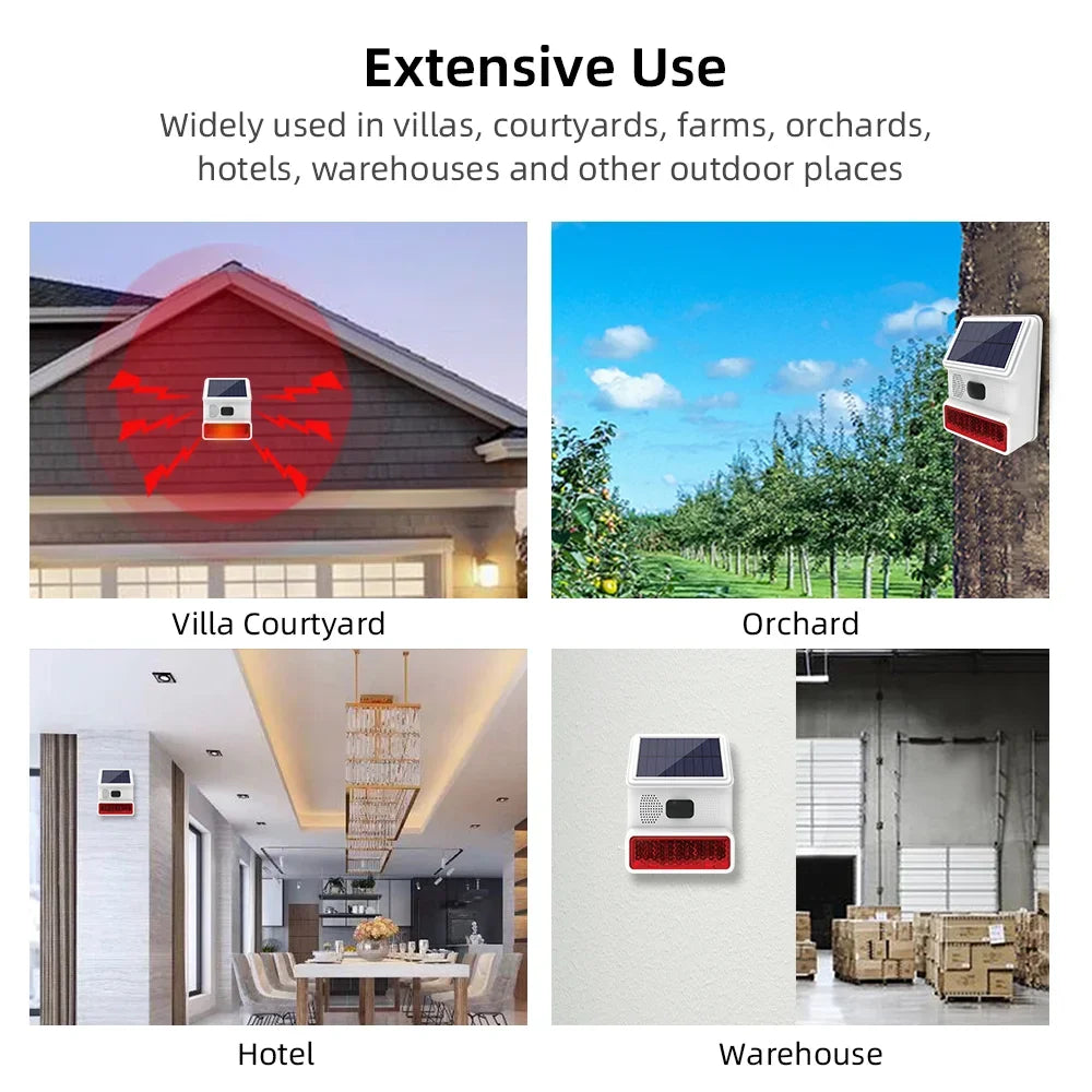 TAIBOAN – Sirène Extérieure Sans Fil 433 MHz à Doble Alimentación Solaire + Batería, con Flash Lumineux, Sistemas de Alarma Compatibles GSM/WiFi 