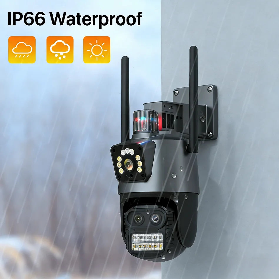 Caméra de Surveillance Wonsdar PTZ WiFi Triple Objectif 6K / Double Écran – Zoom Hybride 8X, Suivi Automatique, Vision Nocturne Couleur, Audio Bidirectionnel