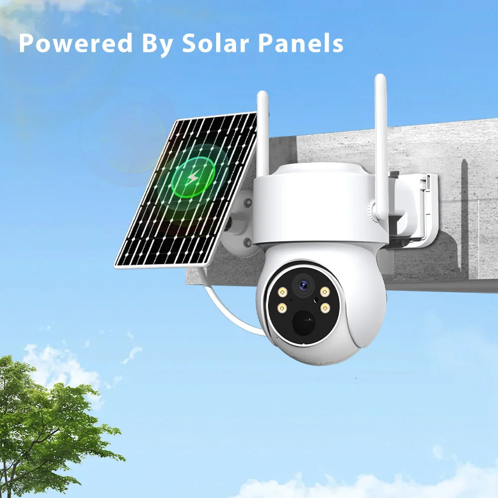 Caméra de Surveillance Extérieure Solaire WiFi PTZ avec Batterie Intégrée – HD, Vision Nocturne Infrarouge, Détection et Contrôle à Distance iCSee