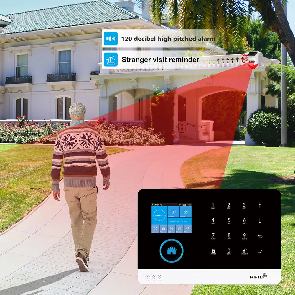 Système d’Alarme Maison TAIBOAN WiFi + GSM Tuya 433 MHz avec Écran et Sirène – Centrale d’Alarme Sans Fil Intelligente