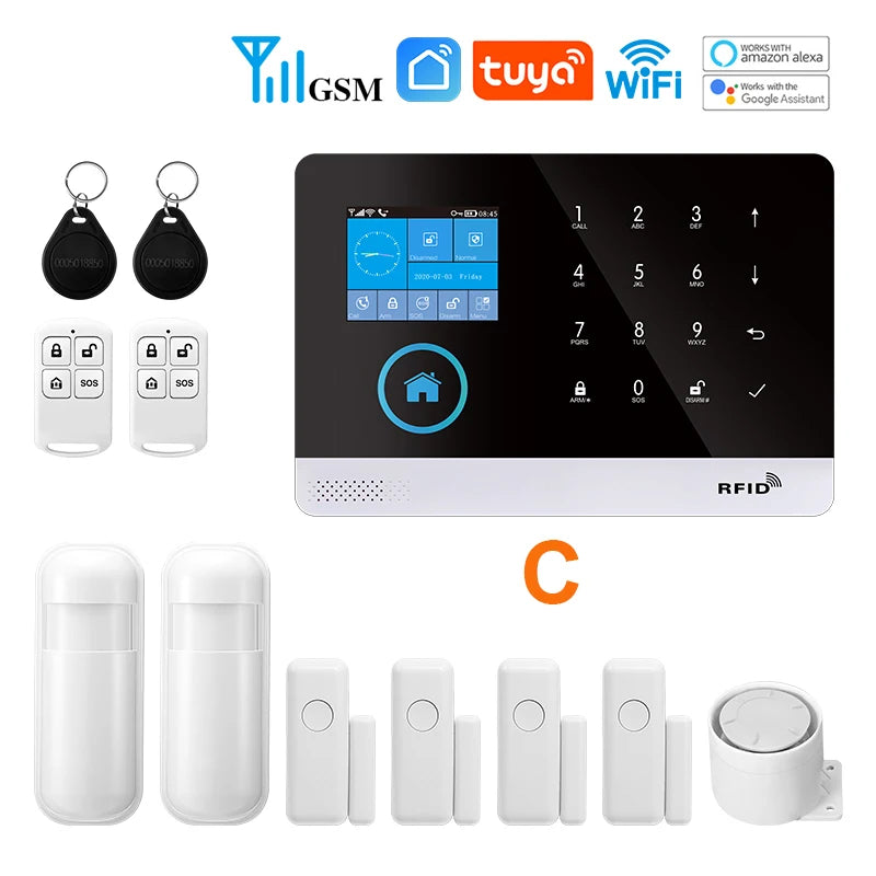 MULO PG-103 - Sistema de alarma Maison Sans Fil WiFi &amp; GSM 433 MHz, color electrónico, compatible con Tuya, Alexa y Google Assistant 