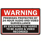 Panneau Métallique “Maison Sous Vidéosurveillance 24h/24” – Señalización de seguridad exterior duradera y decorativa 