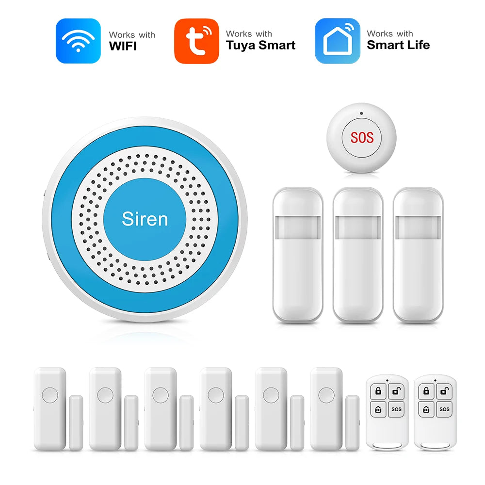 PGST A519W – WiFi-Tuya-kompatibles Alexa-Alarmsystem für den Heimgebrauch, Sans Fil-Sicherheitskit mit Bewegungsmelder und Tür-/Fensterschutz