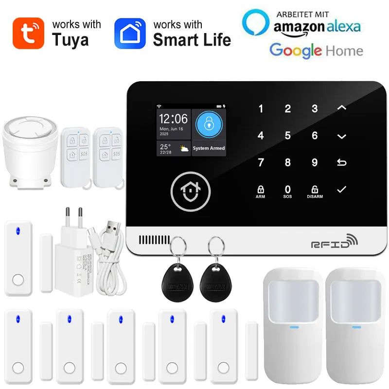 Earykong ER-G03 - Sistema de alarma Maison Connecté Tuya WiFi &amp; GSM, Clavier Tactile, RFID, Écran Couleur, Seguridad Sans Fil Anti-Intrusion