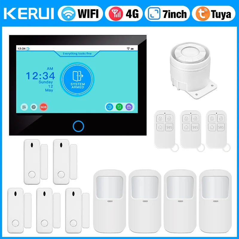 KERUI G70 – Central de Alarma Casa Conectada 4G LTE / WiFi con Pantalla Táctil IPS 7", Compatible con Tuya, Alexa y Google Assistant 
