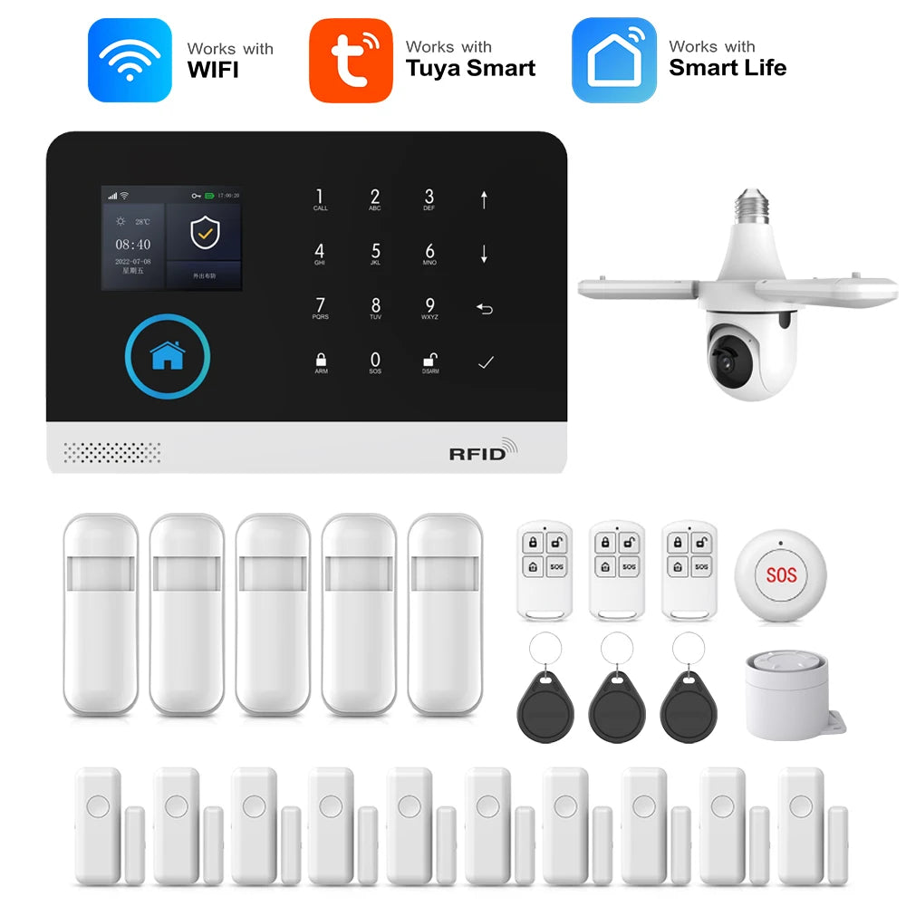 MULO PG-103 - Sistema de alarma Maison Sans Fil WiFi &amp; GSM 433 MHz, color electrónico, compatible con Tuya, Alexa y Google Assistant 