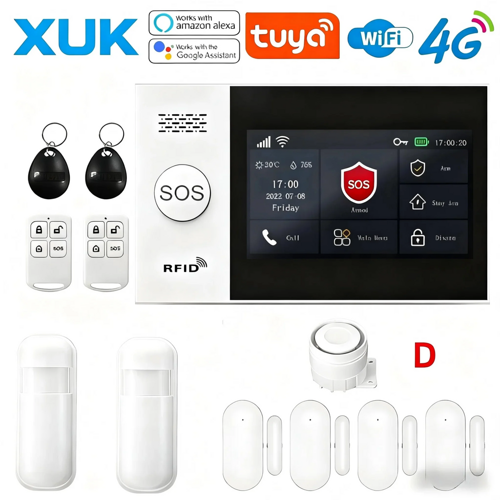 XUK PG-107 – Sistema de alarma Maison Connecté Tuya WiFi &amp; 4G con pantalla táctil 4,3", Sirène Puissante et Control Intelligent 
