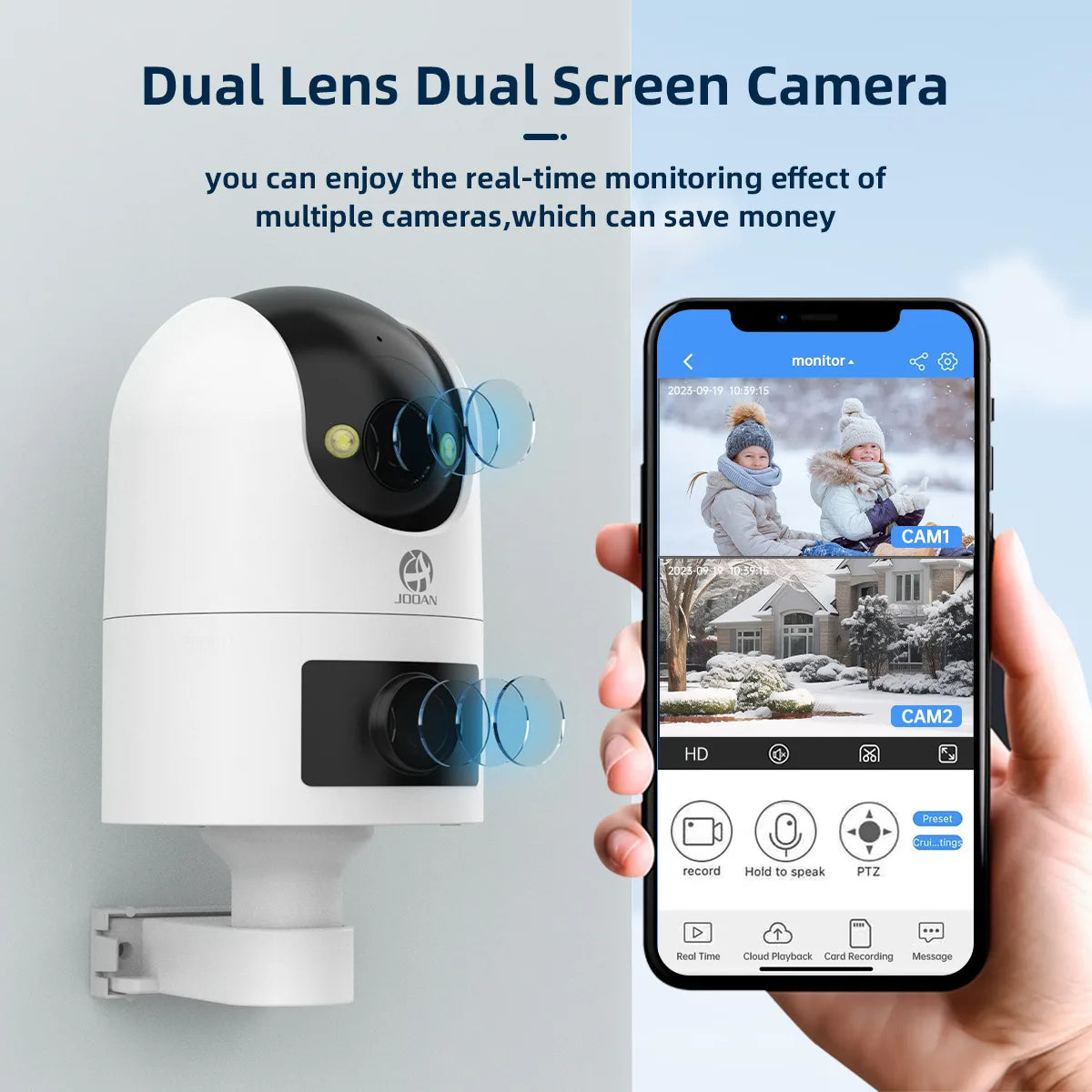 Caméra de Surveillance JOOAN WiFi 4K à Double Objectif – Caméra PTZ Extérieure avec Suivi Automatique, Vision Nocturne Couleur et Audio Bidirectionnel