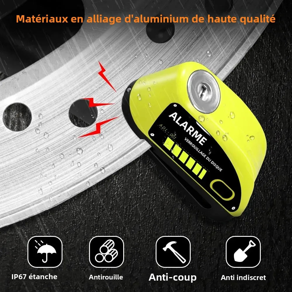 Rockbye Antivol à Disque avec Alarme 120 dB Rechargeable – Bloque-Disque Étanche pour Moto, Scooter et Vélo avec Câble de Sécurité