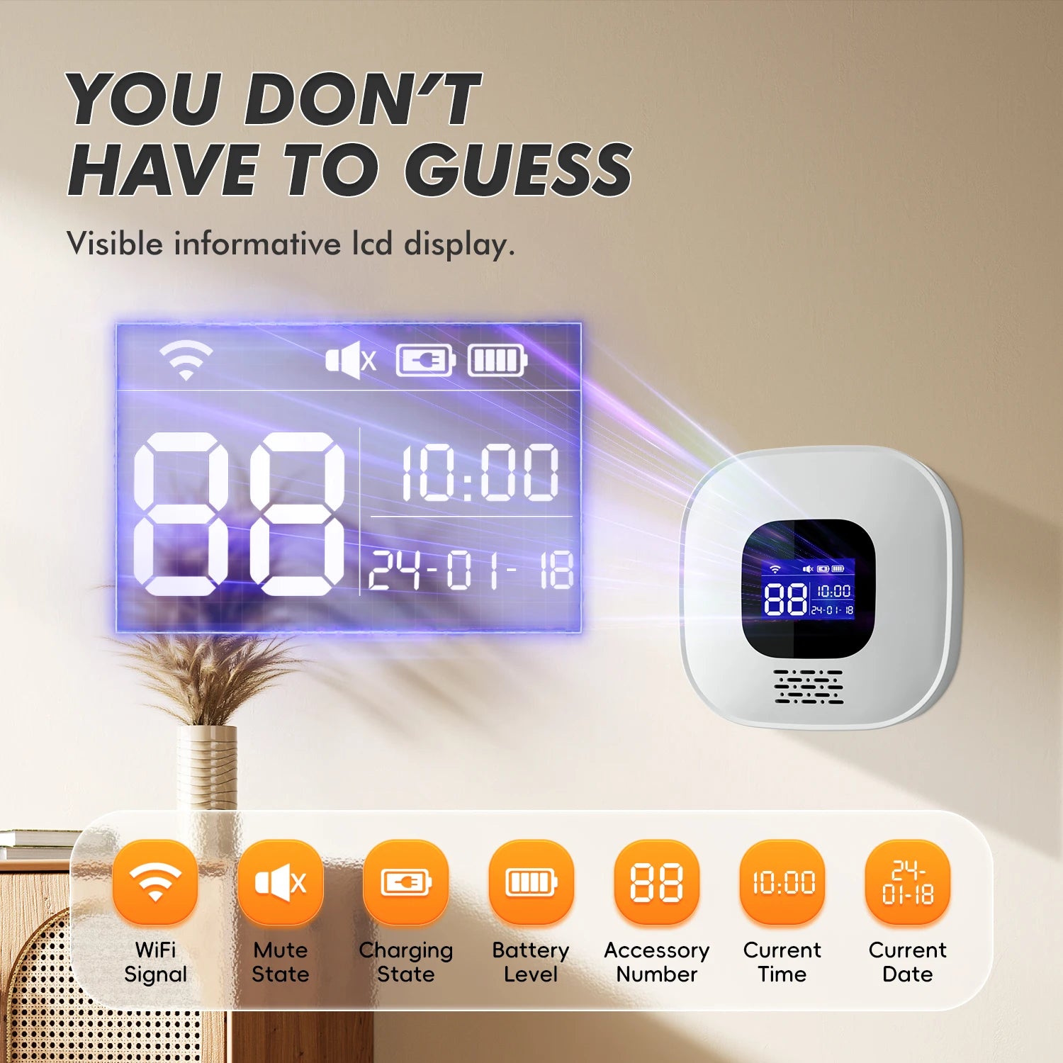 Buscapersonas SOS WiFi Tuya para personas mayores – Sistema de alerta médica sin filtro con pantalla LCD y botón de urgencia