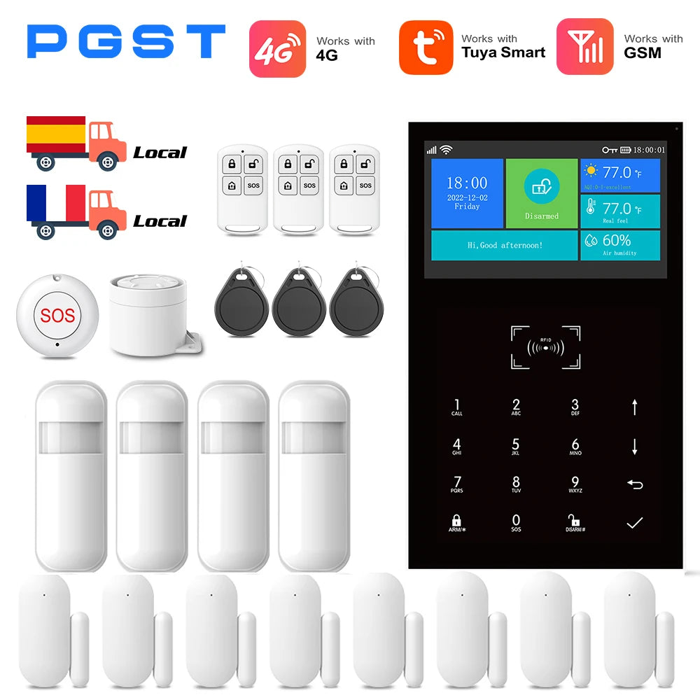 PGST 109-4G – Sistema de alarma Maison Connecté Tuya WiFi y 4G, Seguridad sin filtro con aplicación Smart Life, Capteurs de Porte et Sirène