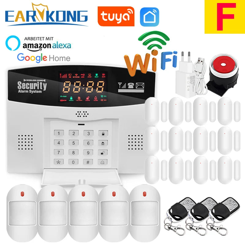Earykong ER-TW99C – Hausalarmsystem mit WiFi- und GSM-Verbindung, Farbbildschirm, integrierter Sirene, Sonnenfunktion und Sans-Fil-Detektoren