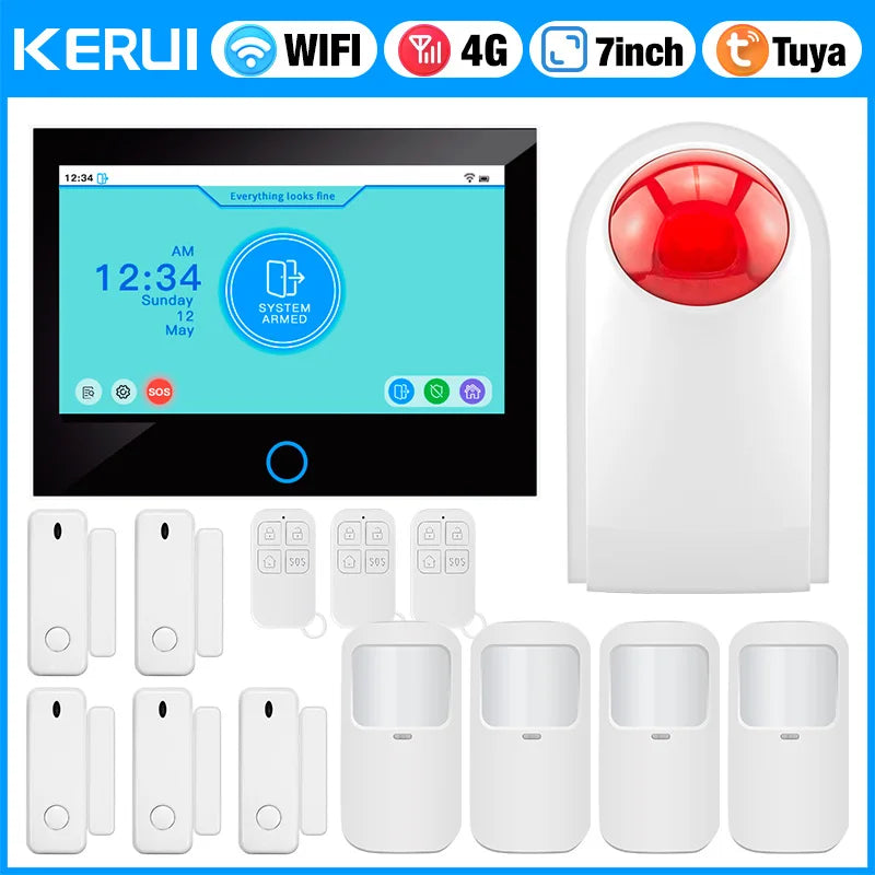KERUI G70 – Central de Alarma Casa Conectada 4G LTE / WiFi con Pantalla Táctil IPS 7", Compatible con Tuya, Alexa y Google Assistant 