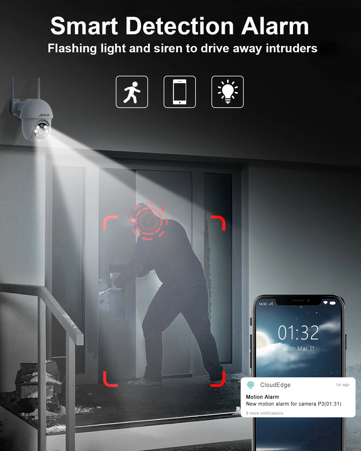 Caméra de Surveillance ANRAN 5MP Filaire WiFi 2.4G & 5G – Vision Nocturne Couleur, Suivi Automatique, Audio Bidirectionnel et Protection IP66