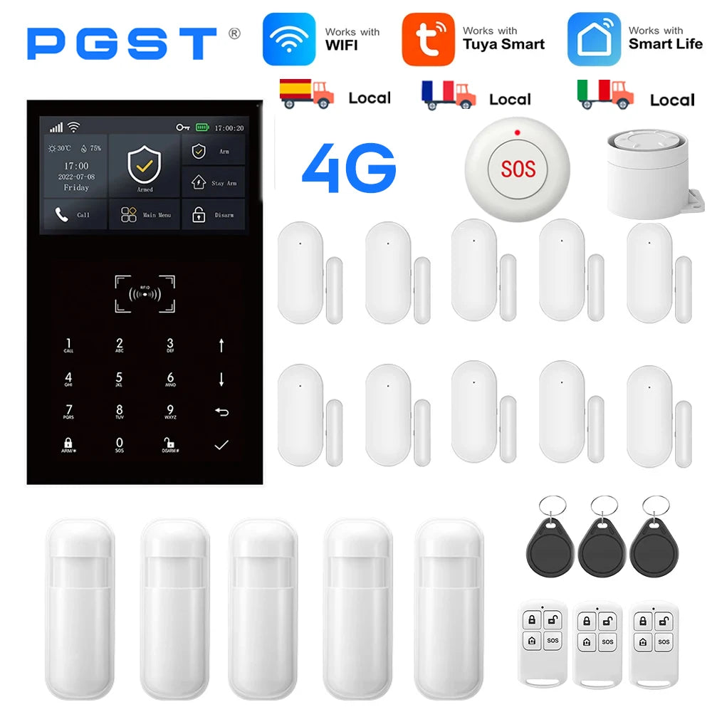 Sistema de alarma para casa 4G PGST Tuya – Kit de seguridad conectado GSM con capteurs porte/fenêtre para casa, apartamento y oficina