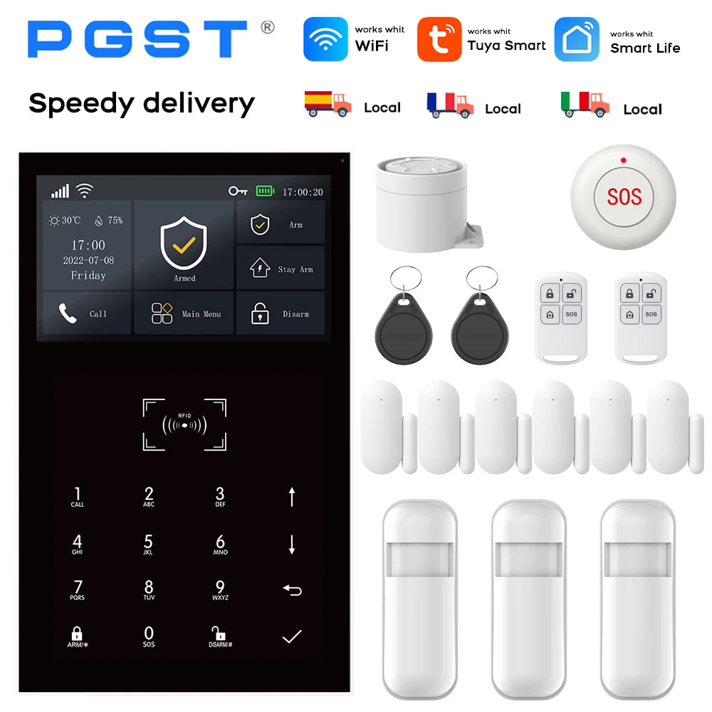 PGST Sistema de alarma GSM Tuya Sans Fil – Central de seguridad conectada con detector de movimiento PIR y comando telefónico para casas, boutiques y almacenes