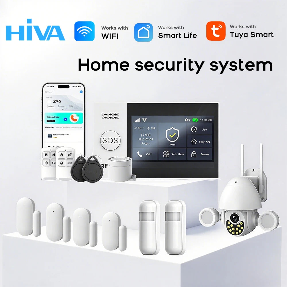 HIVA PG-107 – Hausalarmsystem mit Tuya-WiFi- und GSM-Verbindung mit taktilem 4,3-Zoll-Touchscreen. Alarme und Zeitverzögerung für Haus, Garage, Büro und Boutique 