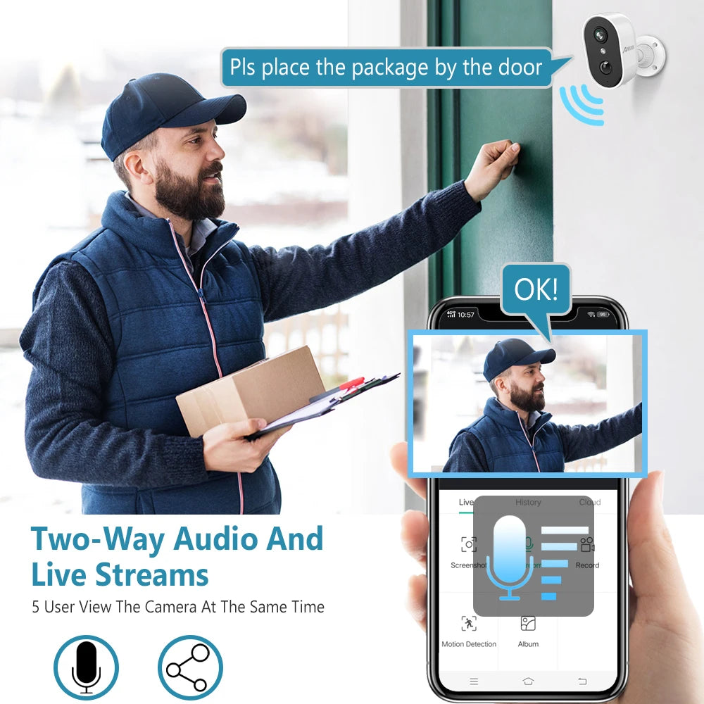 Caméra de Surveillance ANRAN 2K sur Batterie Rechargeable – WiFi 2,4 GHz, Détection Humaine PIR, Vision Nocturne Couleur, Audio Bidirectionnel IP65