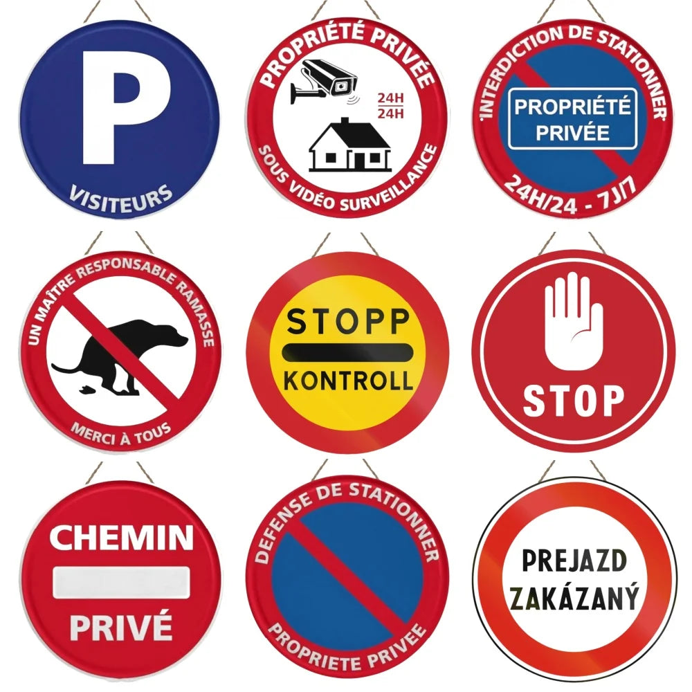 Panneau Rond en Bois “Propriété Privée – Accès Interdit – Vidéosurveillance” – Décoration Murale Sécurité pour Cour, Jardin et Allée