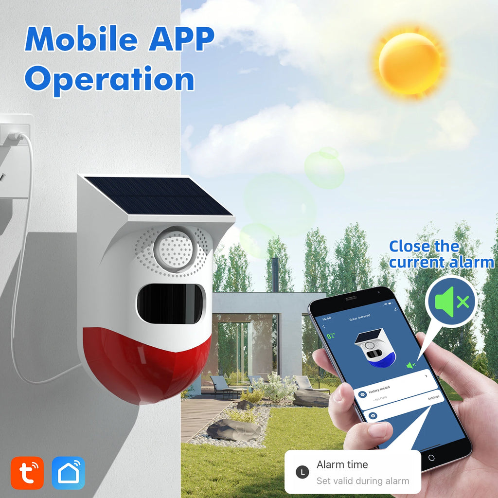 Sirène d'Alarme Extérieure Solaire Connectée WiFi avec Détecteur PIR TAIBOAN – 120 dB, Étanche IP67, Control vía aplicación 