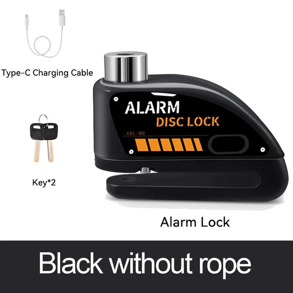 Wiederaufladbarer Anti-Volumen-Alarm für Motorräder und Fahrräder – Blockiert 110 dB mit Sicherheitskabel und USB-C-Aufladung 