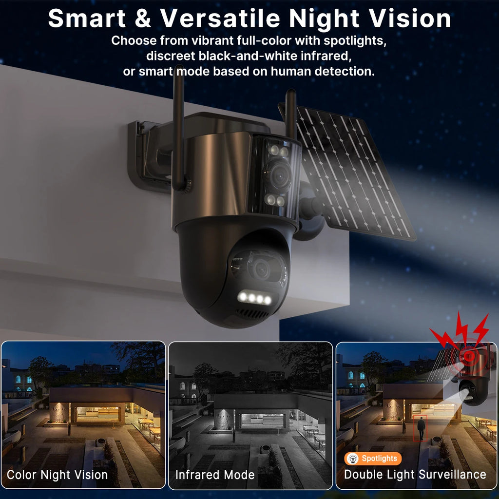 Caméra de Surveillance Solaire WONSDAR 4G avec Carte SIM – PTZ, Enregistrement 24/7, Suivi Automatique, Batterie et Étanchéité pour Extérieur
