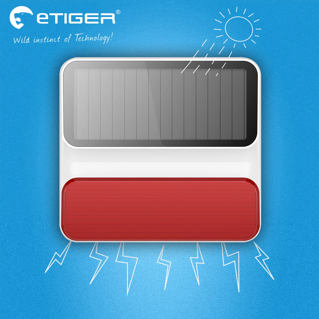eTiger ES-S8A Sirène Extérieure Solaire Sans Fil – Alarme avec Flash pour Systèmes S4, S3B et S6
