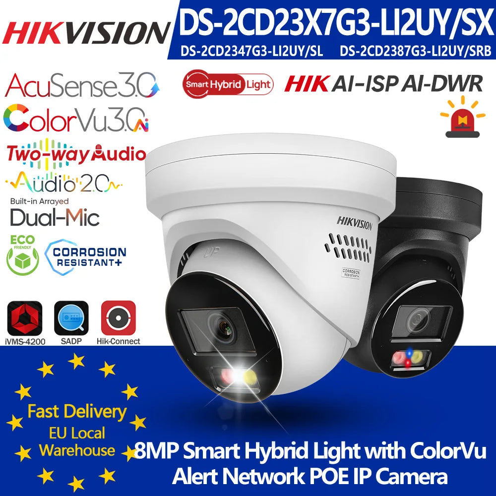 Caméra IP Hikvision 4K 8MP ColorVu 3.0 AcuSense 3.0 avec POE – Vision Couleur 24/7, Audio Bidirectionnel et Éclairage Hybride Intelligent