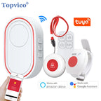 TOPVICO Botón SOS WiFi para personas mayores - Botón de pánico inteligente con alerta en teléfono inteligente, LED e hijo, compatible con Tuya, Alexa y Google Home 