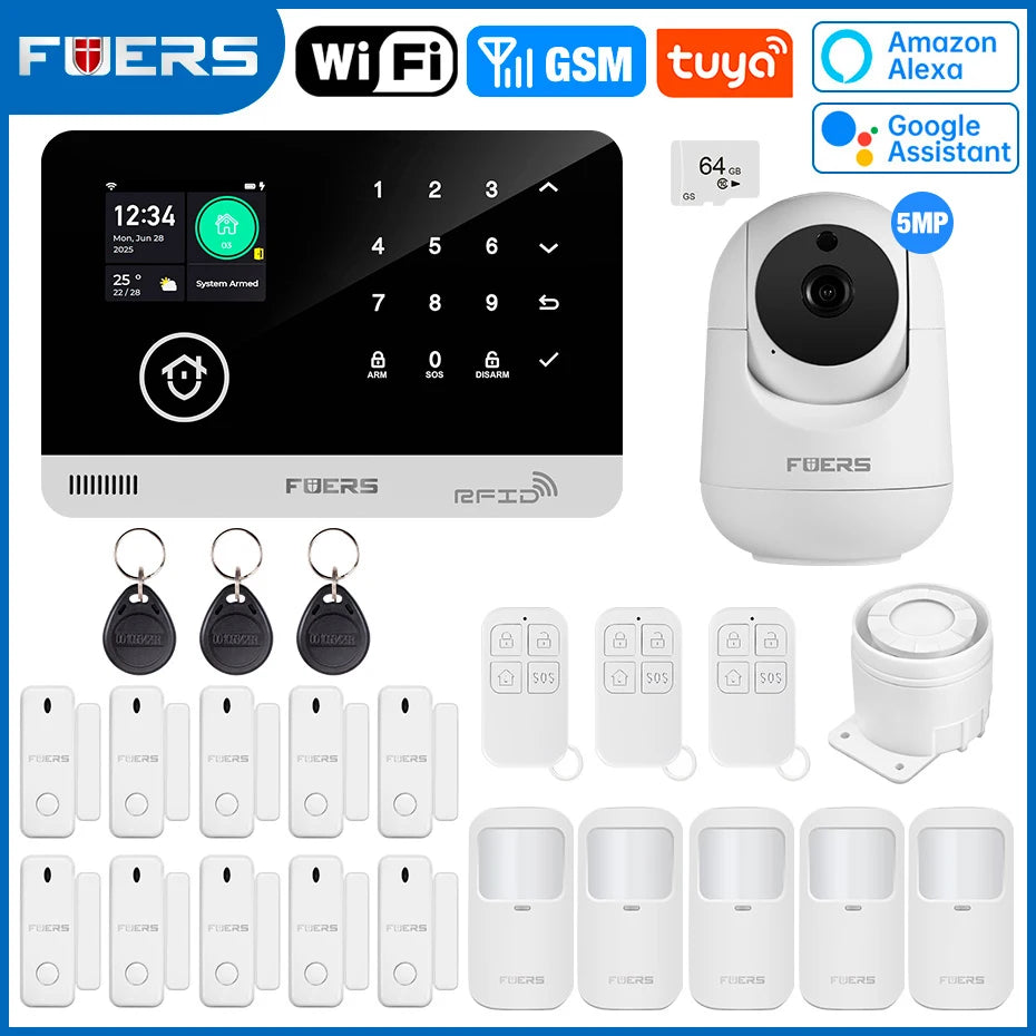 FUERS G03 Sistema de alarma para casa WiFi + GSM – Central antivol con color electrónico, captadores y control vía Tuya Smart, compatible con Alexa