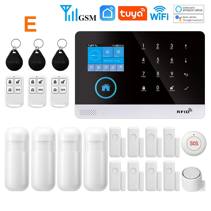 MULO PG-103 - Sistema de alarma Maison Sans Fil WiFi &amp; GSM 433 MHz, color electrónico, compatible con Tuya, Alexa y Google Assistant 