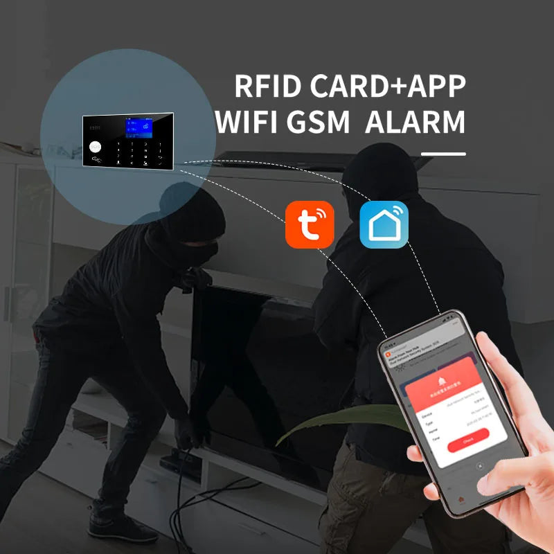 Sistema de alarma doméstica WiFi + GSM Earykong ER-G50 – Kit de seguridad sin filtro con captador de movimiento y apertura, compatible con Tuya, Alexa y Google Assistant