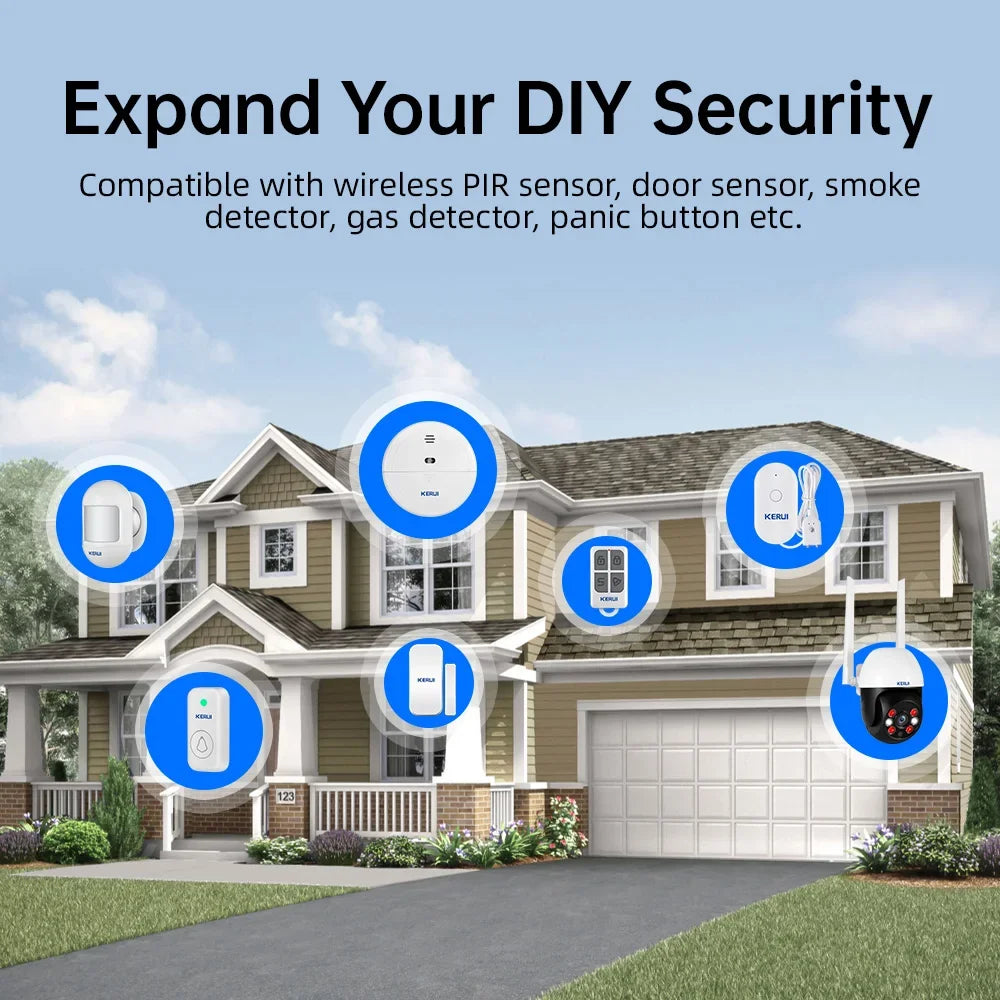 KERUI W202 – Sistema de alarma Maison Connecté Tuya WiFi &amp; GSM 433 MHz, Kit Seguridad Sans Fil con detector de movimiento, Capteurs Porte/Fenêtre et Sirène 