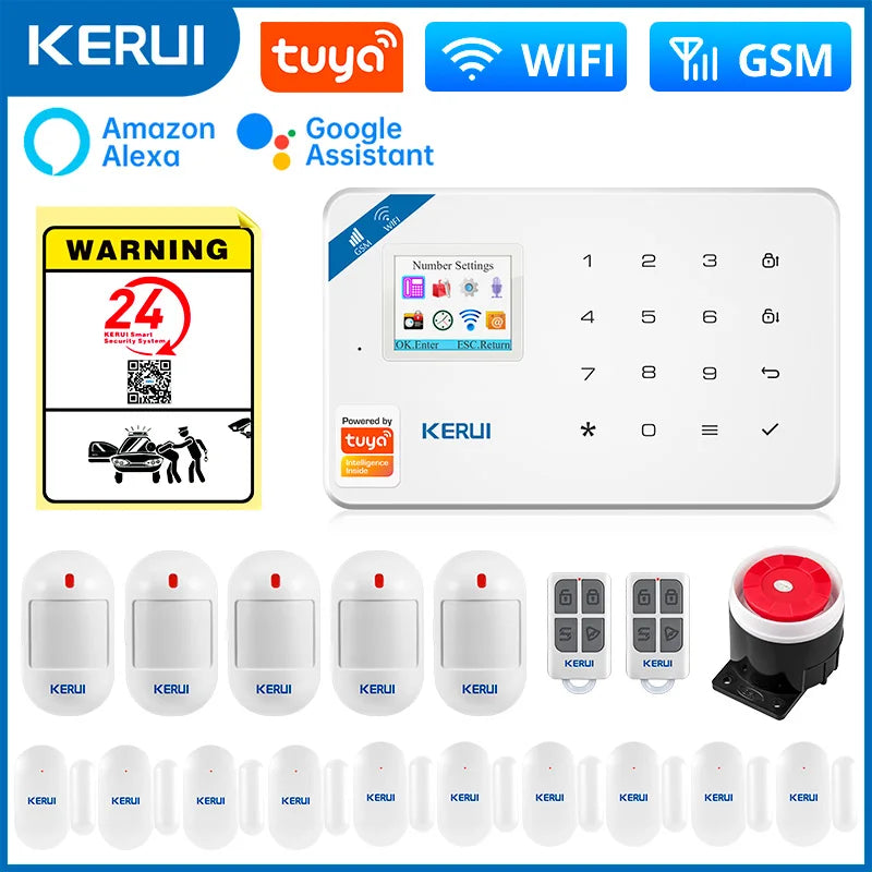 KERUI W181 – Système d’Alarme Maison Connecté WiFi & GSM Tuya avec Détecteur de Mouvement, Capteur de Porte et Compatibilité Caméra IP
