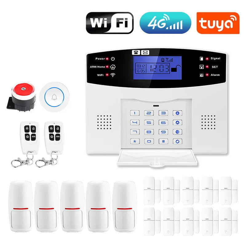DYGSM – Système d’Alarme Maison Connecté 4G + WiFi Tuya, Sécurité Sans Fil avec Sirène 120 dB et Contrôle via Application Smart Life
