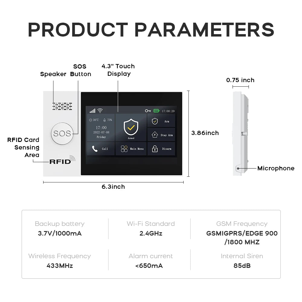 PGST 107-4G – Sistema de alarma de casa sin conexión Tuya WiFi y 4G, seguridad 433 MHz con aplicación Smart Life y compatibilidad con Alexa