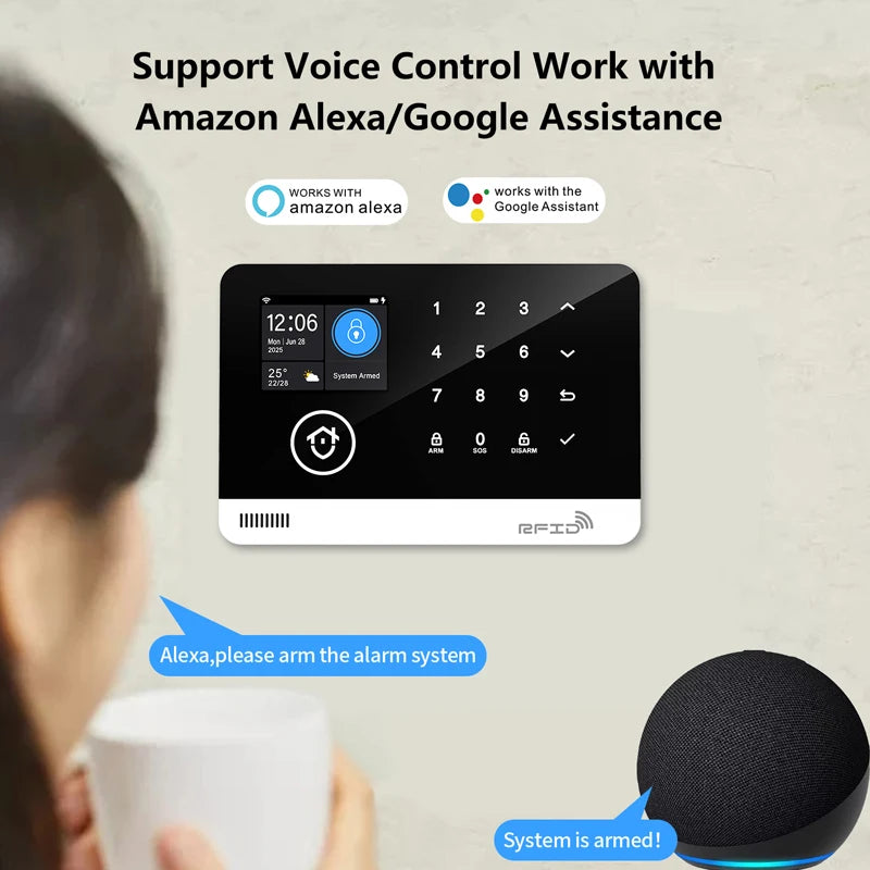 Earykong ER-G03 - Sistema de alarma Maison Connecté Tuya WiFi &amp; GSM, Clavier Tactile, RFID, Écran Couleur, Seguridad Sans Fil Anti-Intrusion