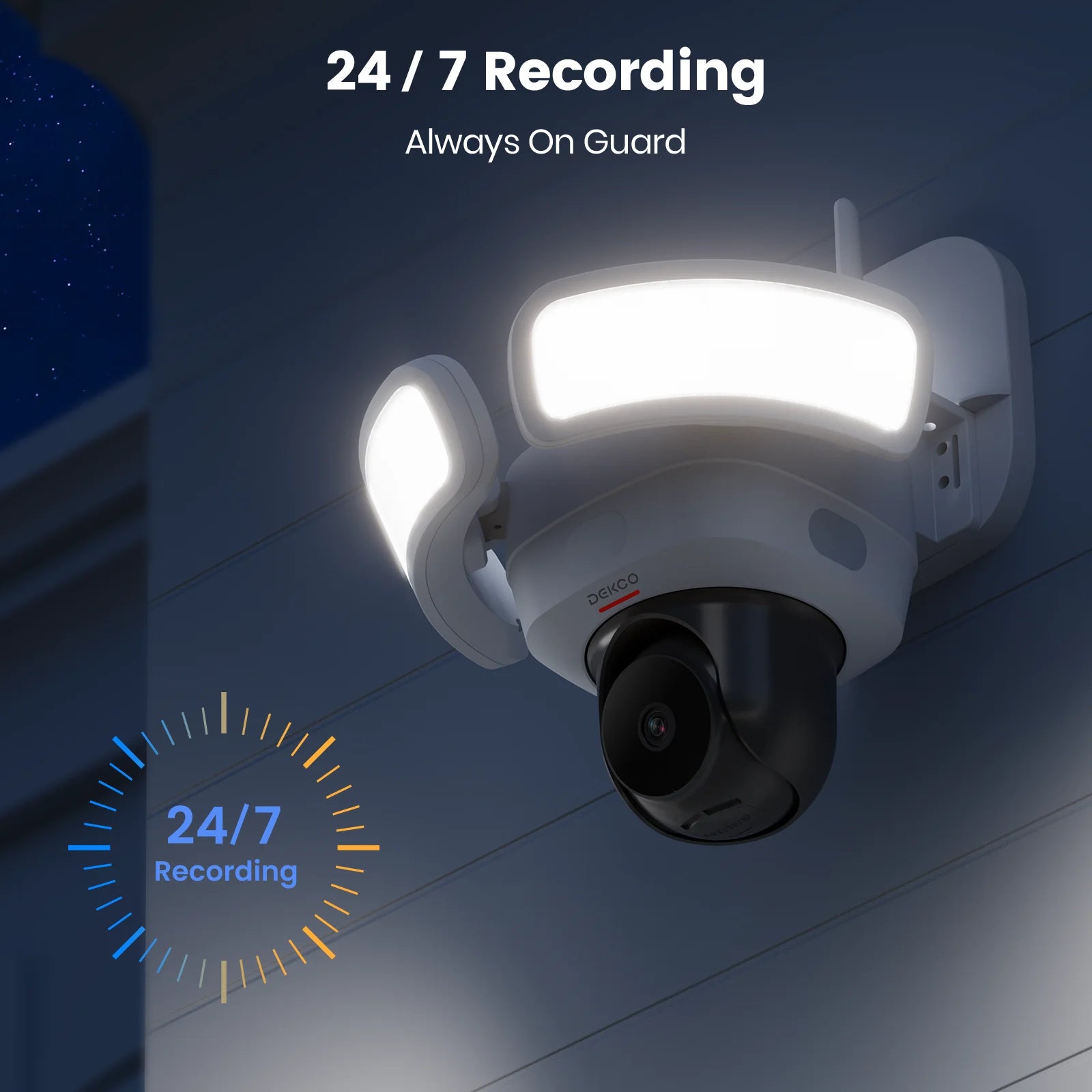 Caméra de Surveillance Extérieure DEKCO 3K UHD avec Projecteur – Vue 360°, Vision Nocturne Couleur, Détection PIR et Audio Bidirectionnel