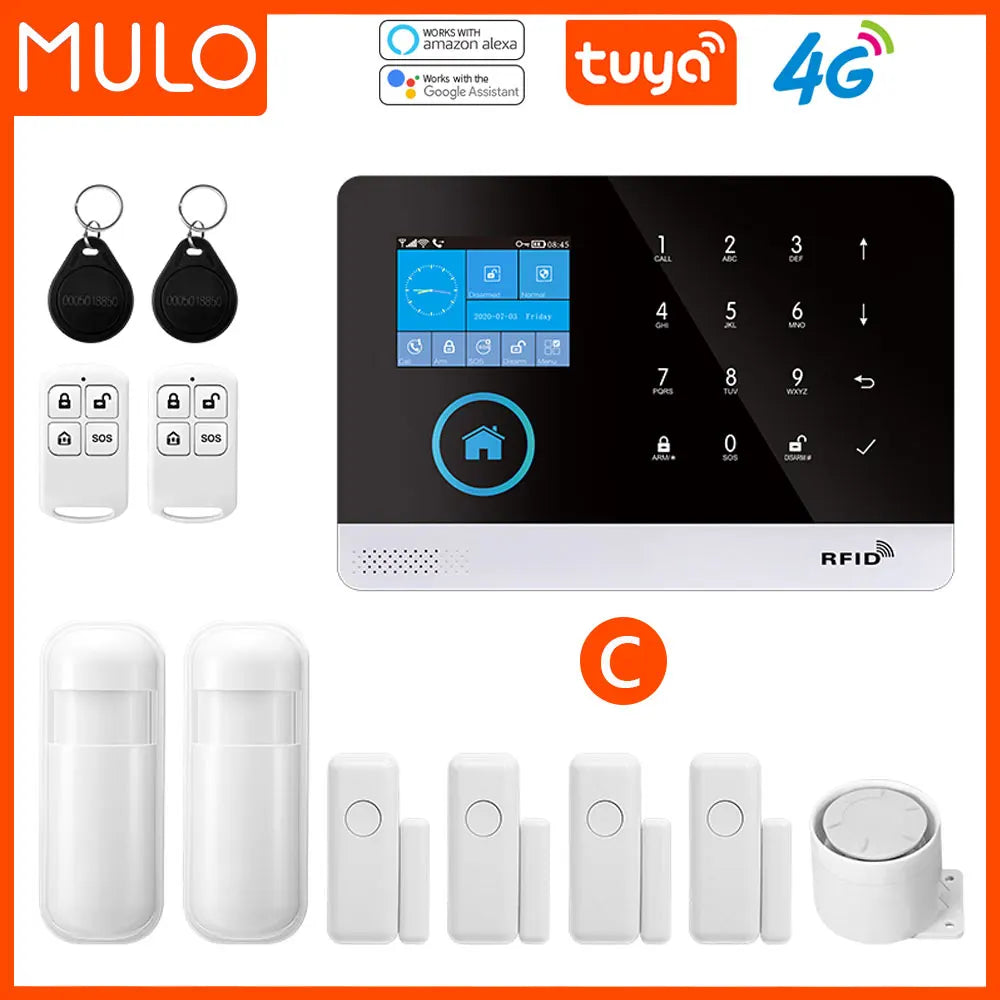 MULO PG-103-4G – Hausalarmsystem mit 4G-WiFi und GSM, kabelloser Sicherheit, Tuya, Alexa und Google Assistant