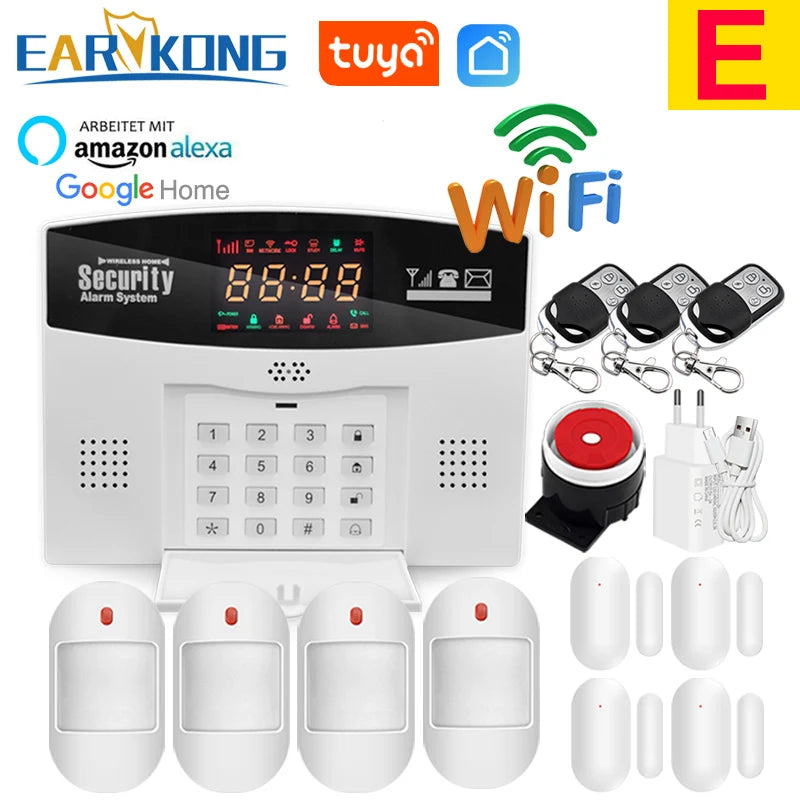 Earykong ER-TW99C – Sistema de alarma Maison Connecté Tuya WiFi &amp; GSM, color de pantalla, Sirène Intégrée, función de sonido y detectores sin hilos