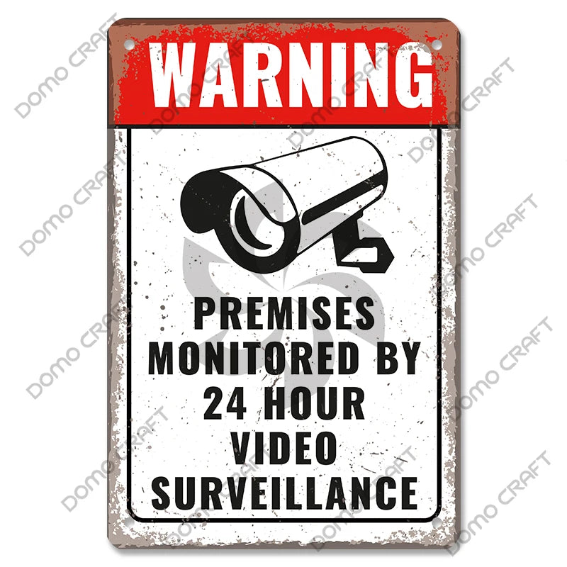 Panneau Avertissement CCTV Vintage en Métal 20x30 cm – Plaque Sécurité Vidéosurveillance 24h pour Mur, Boutique et Maison