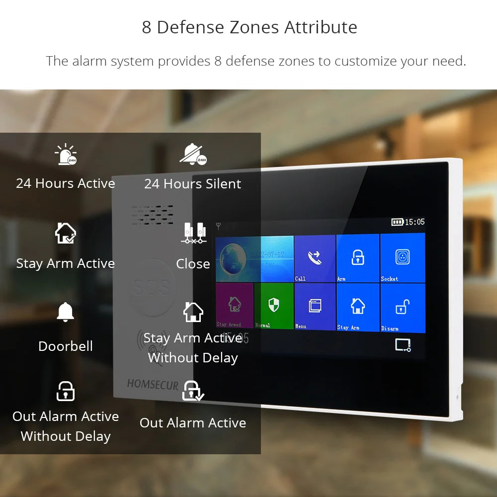 HOMSECUR LD04-4G (PG107) – Central de alarma Casa conectada WiFi y 4G/2G con pantalla táctil, RFID, Sirène Intégrée y alertas SMS 
