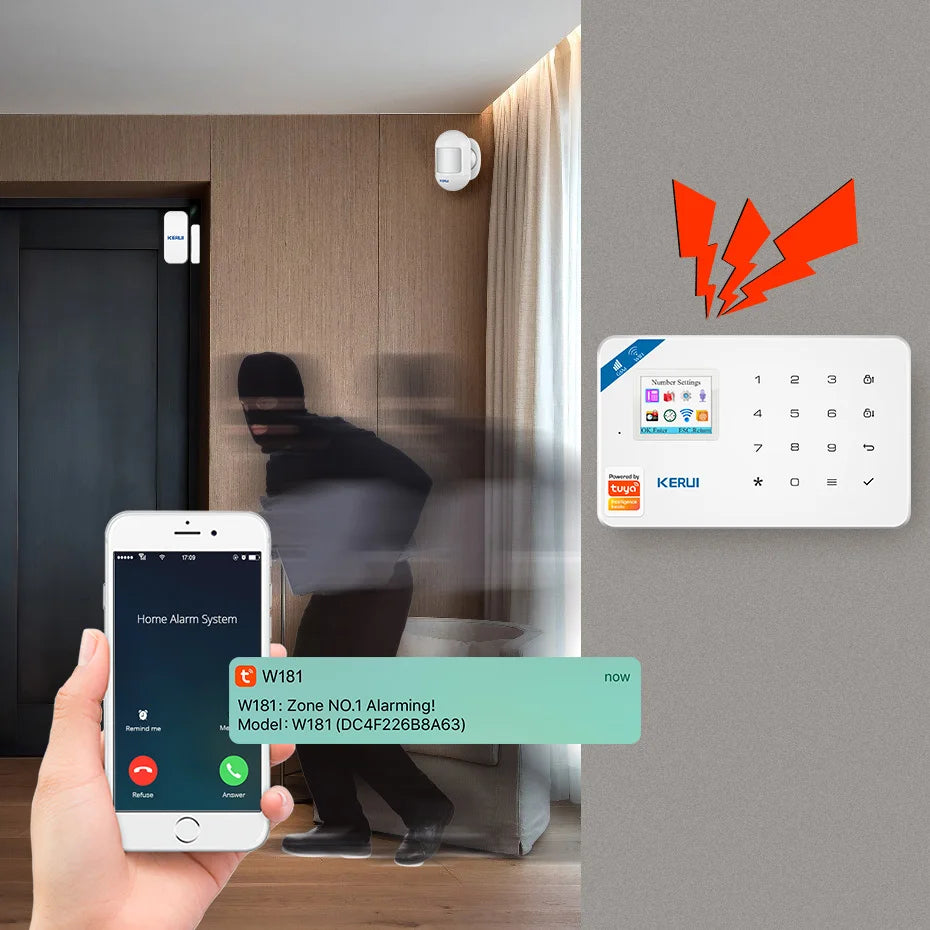 Sistema de alarma Maison KERUI W181 WiFi Tuya – Kit de seguridad conectado con detector de movimiento, captadores de apertura y detector de humo 